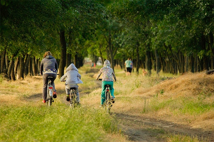 family on bikes