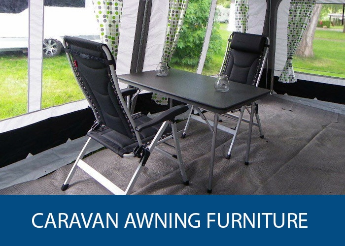 Caravan awning table shop and chairs