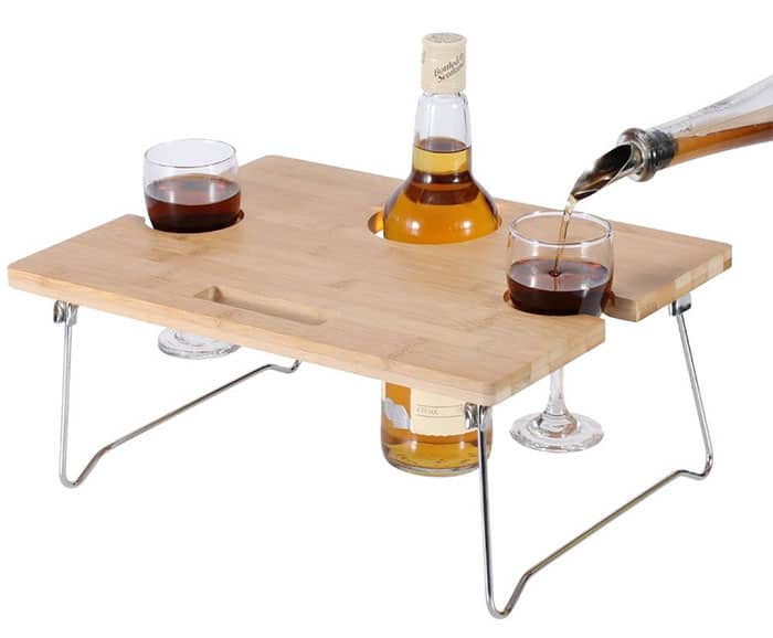 INNO STAGE Foldable and Portable Wine and Snack Table with Metallic Legs